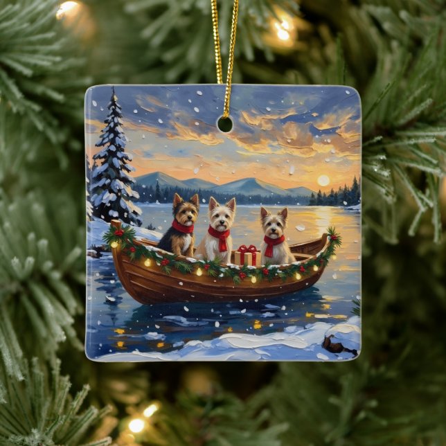 Cairn Terrier Christmas Boat Holiday Julgransprydnad Keramik (Träd)