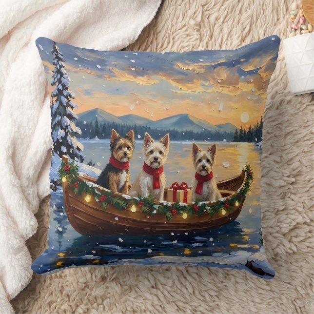 Cairn Terrier Christmas Boat Holiday Kudde (Filt)