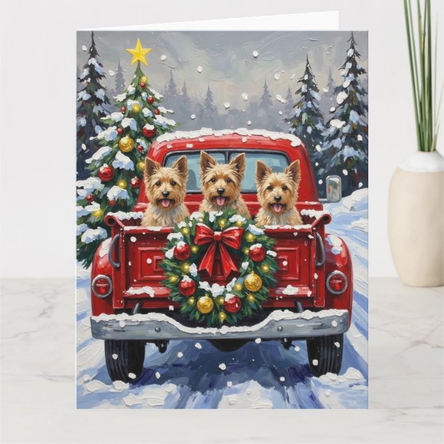 Cairn Terrier Christmas Red Truck Holiday Kort (Framsida)