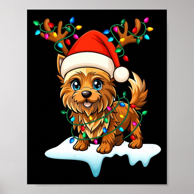 Cairn Terrier Christmas Santa Hat Reindeer Lights  Poster (Framsidan)