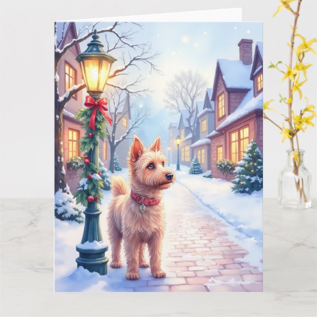 Cairn Terrier Festive Lamppost Village Christmas Kort (Gul blomma)