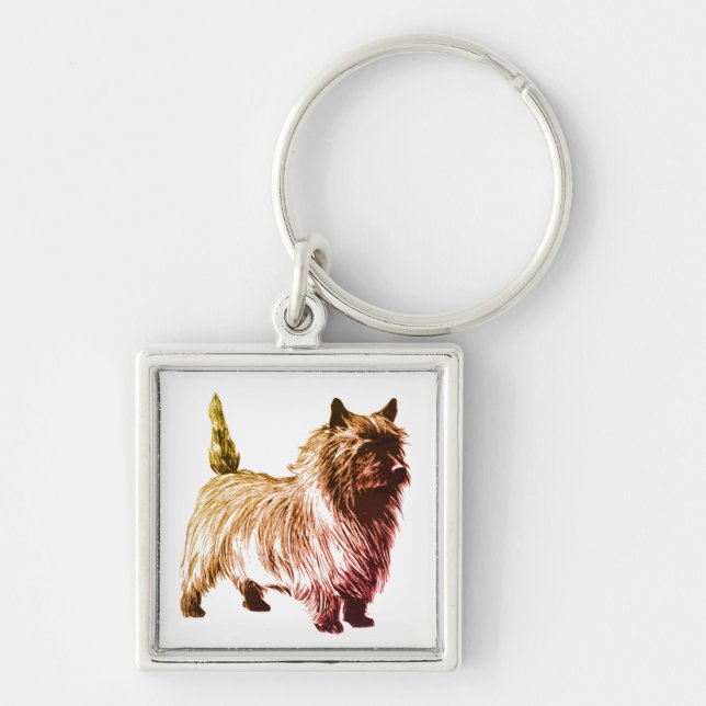 Cairn Terrier Fyrkantig Silverfärgad Nyckelring (Framsidan)