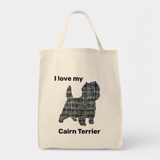 Cairn Terrier Gult & Black Grid Line Tote Tygkasse (Framsidan)