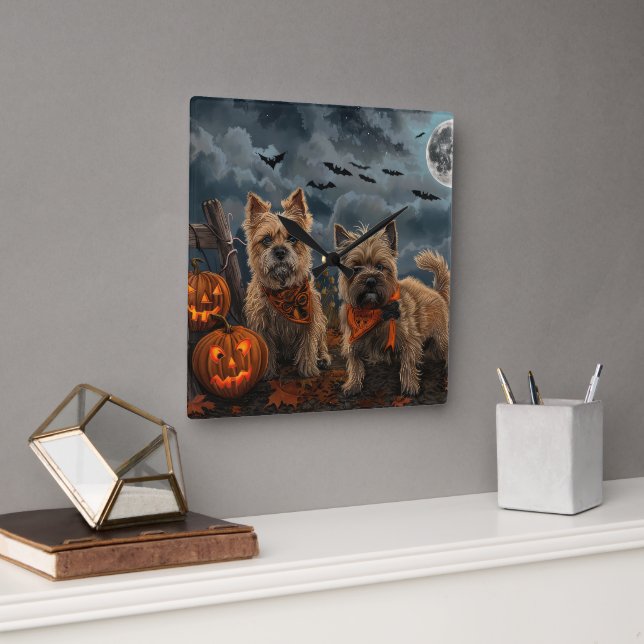 Cairn Terrier Halloween Kuslig Fyrkantig Klocka (Kontor)
