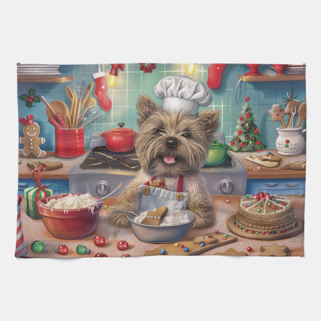 Cairn Terrier Helgdag Baking: God jul Kökshandduk (Horisontell)