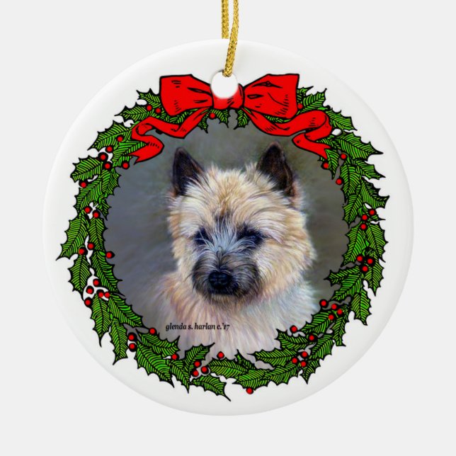 Cairn Terrier Hund Art by Glenda S. Harlan Julgransprydnad Keramik (Framsidan)