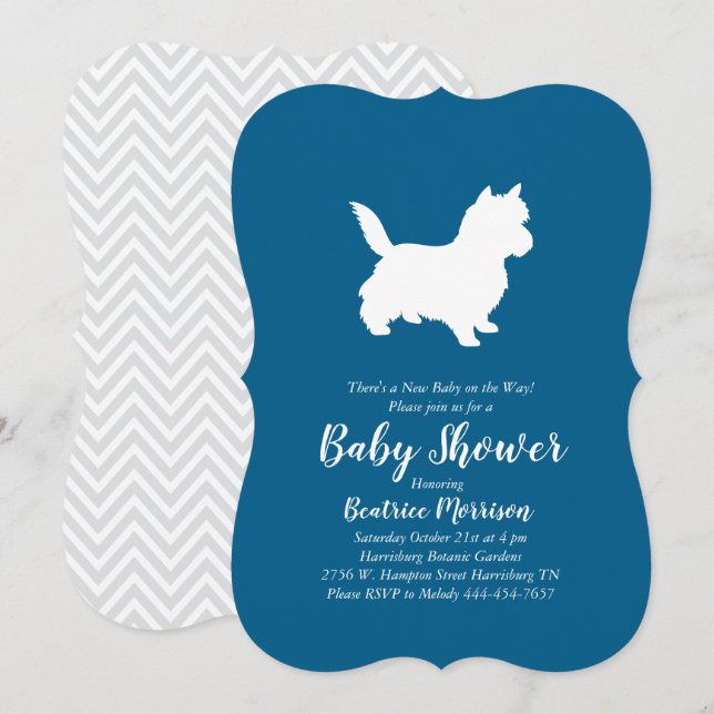 Cairn Terrier Hund Baby Shower Blue Boy Inbjudningar (Fram/baksida)