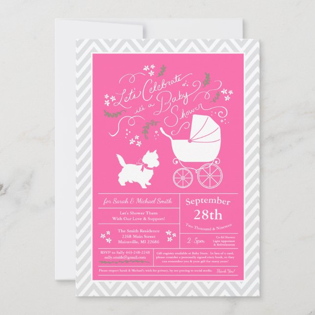Cairn Terrier Hund Baby Shower Rosa Girl Inbjudningar (Framsida)