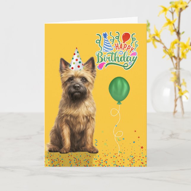 Cairn Terrier Hund Födelsedagsfest Hatt Gul Födels Kort (Gul blomma)