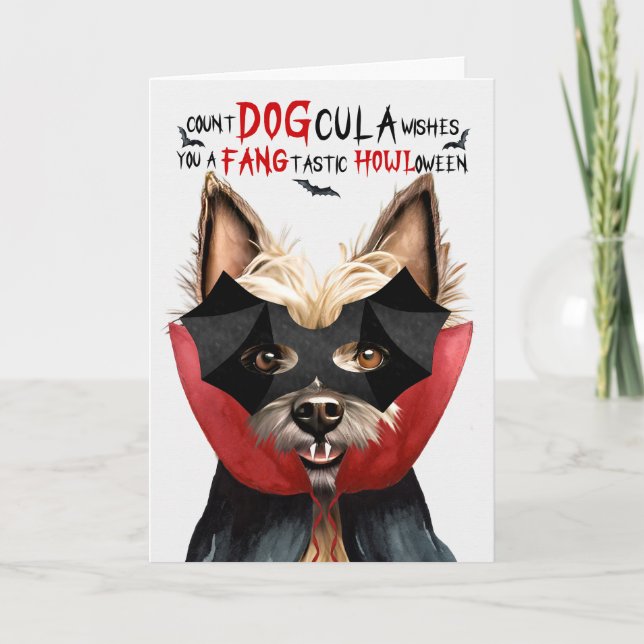 Cairn Terrier Hund Funny Count DOGcula Halloween Helgkort (Framsida)