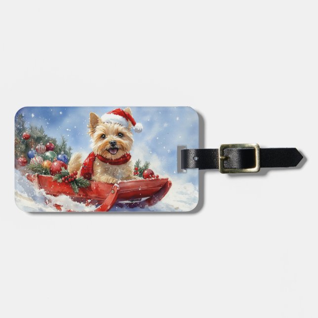 Cairn Terrier Hund i Släd Låt det Snöa Jul Bagagebricka (Horisontell Framsida)