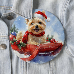 Cairn Terrier Hund i Sledge Låt det snöa jul Knapp