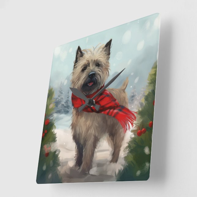 Cairn Terrier Hund i Snö jul Fyrkantig Klocka (Vinkel)