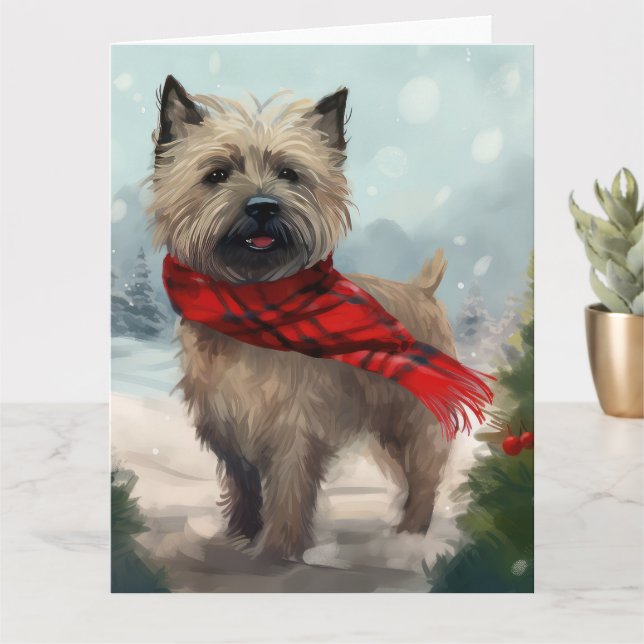 Cairn Terrier Hund i Snö jul Kort (Liten växt)