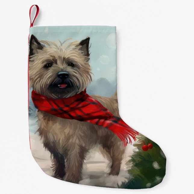 Cairn Terrier Hund i Snö jul Liten Julstrumpa (Framsidan)
