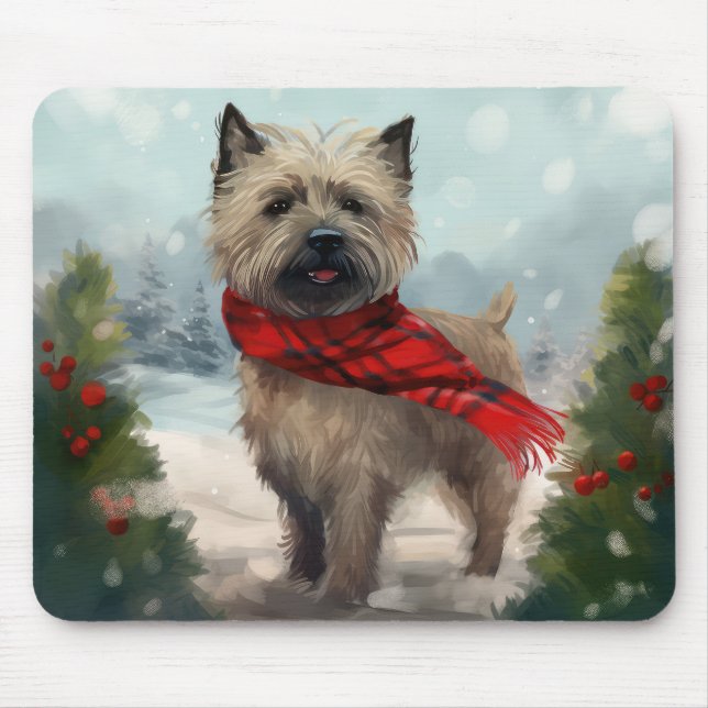 Cairn Terrier Hund i Snö jul Musmatta (Framsidan)