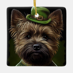 Cairn Terrier hund i St. Patrick's Day dräkt Julgransprydnad Keramik