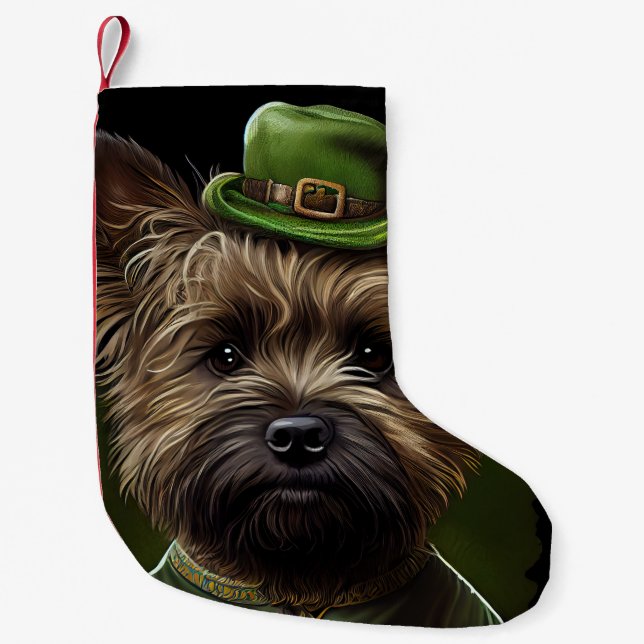 Cairn Terrier hund i St. Patrick's Day dräkt Liten Julstrumpa (Framsidan)