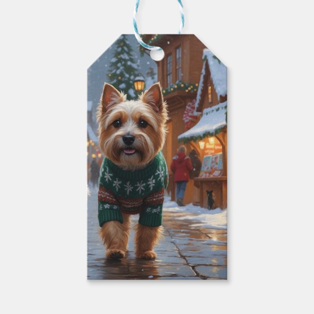 Cairn Terrier Hund Jul Snö Semester  Presentetikett (Framsidan)