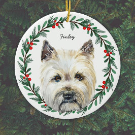Cairn Terrier Hund Monogram Namn Julkrans Julgransprydnad Keramik