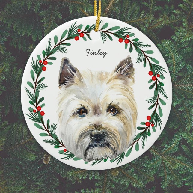 Cairn Terrier Hund Monogram Namn Julkrans Julgransprydnad Keramik (Add name, or other short text, or delete text if not required.)
