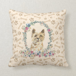 Cairn Terrier Hund Paw Print & Blommigt Cute Kudde
