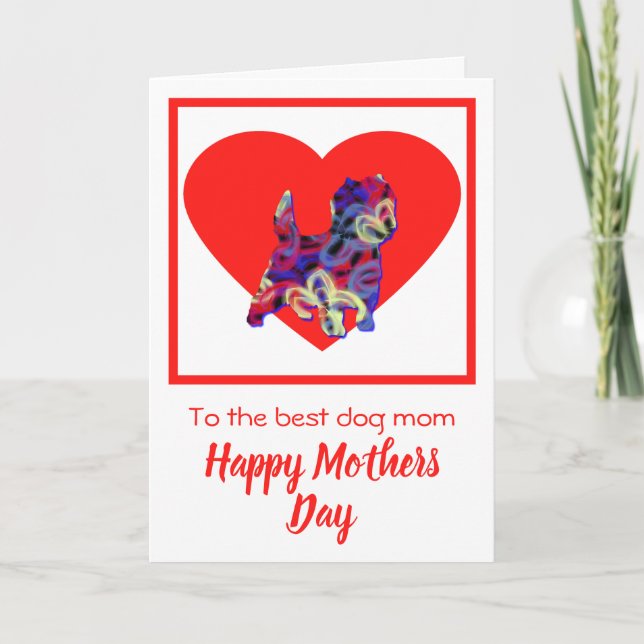 Cairn Terrier Hund Red Heart Mor's Day Card Tack Kort (Framsida)