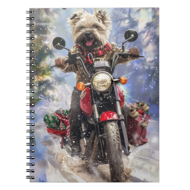 Cairn Terrier Hund Riding Motorcle jul Anteckningsbok (Framsidan)