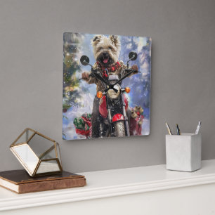 Cairn Terrier Hund Riding Motorcle jul Fyrkantig Klocka