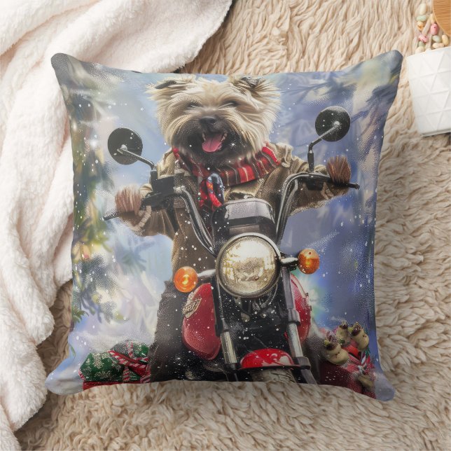 Cairn Terrier Hund Riding Motorcle jul Kudde (Filt)
