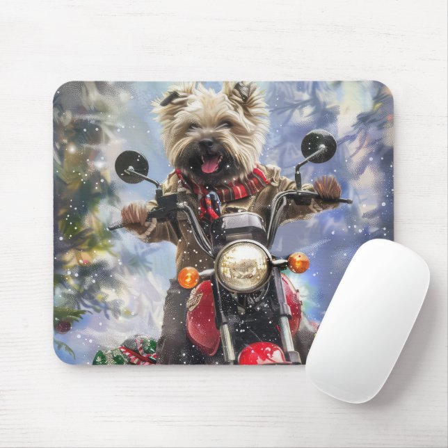 Cairn Terrier Hund Riding Motorcle jul Musmatta (Med mus)