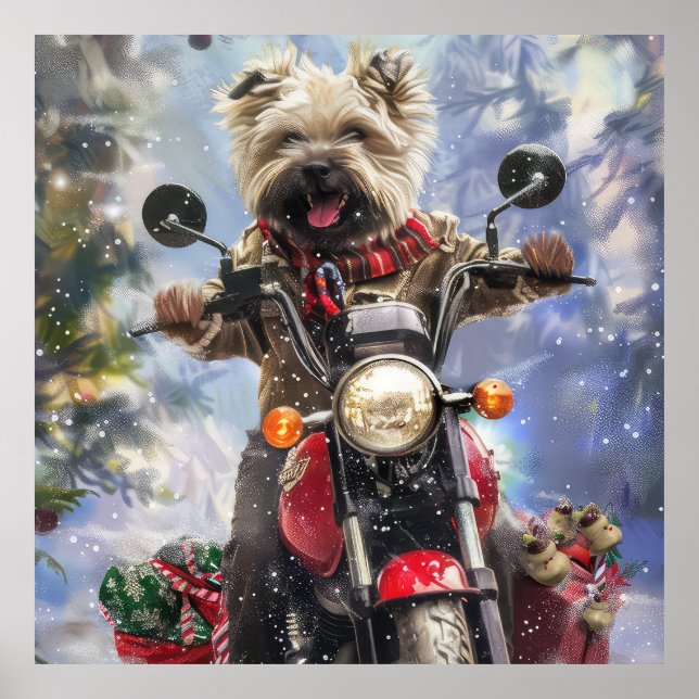 Cairn Terrier Hund Riding Motorcle jul Poster (Framsidan)