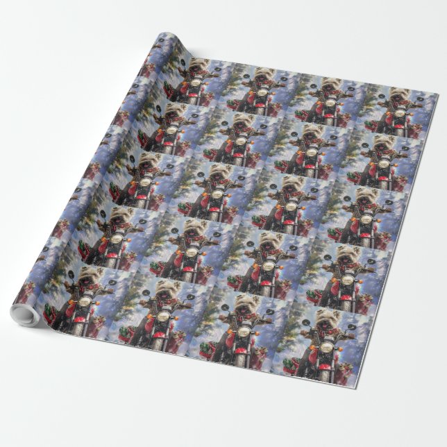 Cairn Terrier Hund Ridning Motorcykel Jul Presentpapper (Utrullad)
