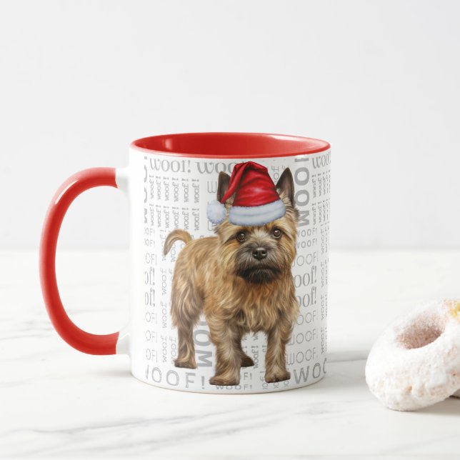 Cairn Terrier Hund Santa on Woof Background Mugg (Med munk)