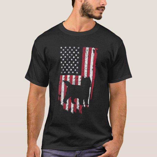 Cairn Terrier Hund Silhouette S, 4:e juli USA Fl T Shirt (Framsida)