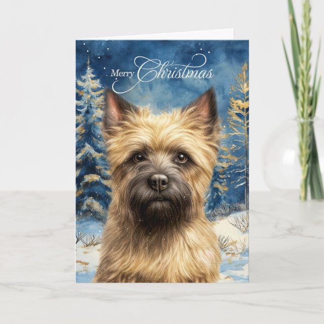 Cairn Terrier Hund Skogslandskap Jul Helgkort (Framsida)