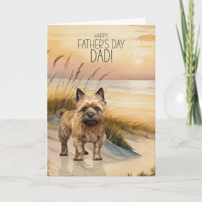 Cairn Terrier Hund Solnedgång Strand Fars Dag Helgkort (Framsida)