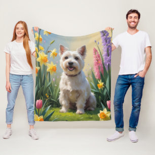 Cairn Terrier Hund Vårblommor Målning Fleecefilt