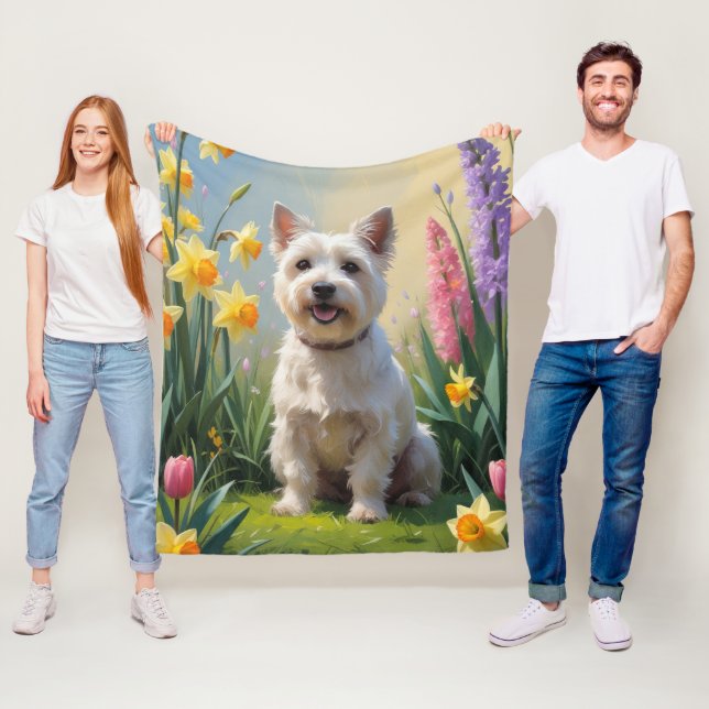 Cairn Terrier Hund Vårblommor Målning Fleecefilt (På plats)