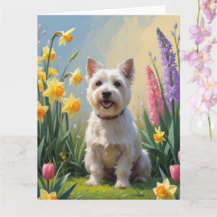 Cairn Terrier Hund Vårblommor Målning Kort