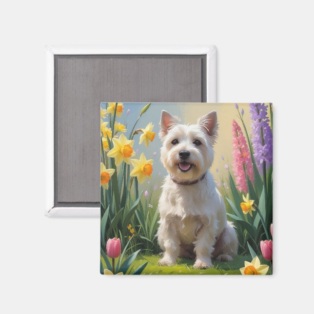 Cairn Terrier Hund Vårblommor Målning Magnet (Front/Back)