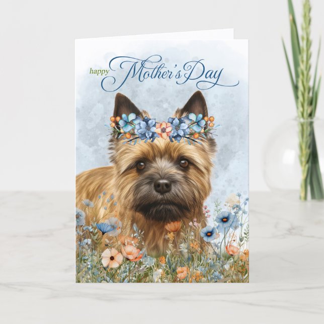 Cairn Terrier Hund Vildblommor Mors Dag Helgkort (Framsida)