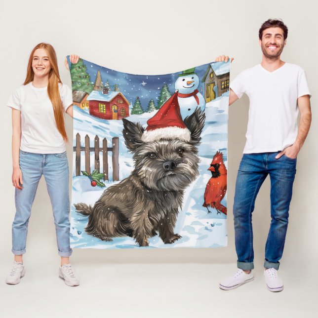 Cairn Terrier Hund Vinter Värld Julglädje Fleecefilt (På plats)