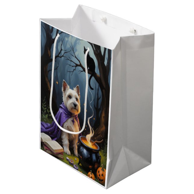 Cairn Terrier Hund Whimsical Halloween Painting (Framsidan Vinklad)