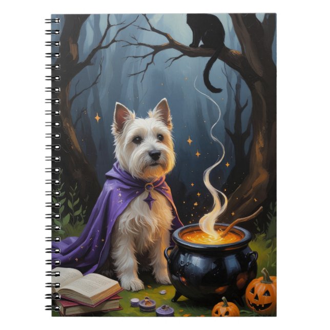 Cairn Terrier Hund Whimsical Halloween Painting Anteckningsbok (Framsidan)