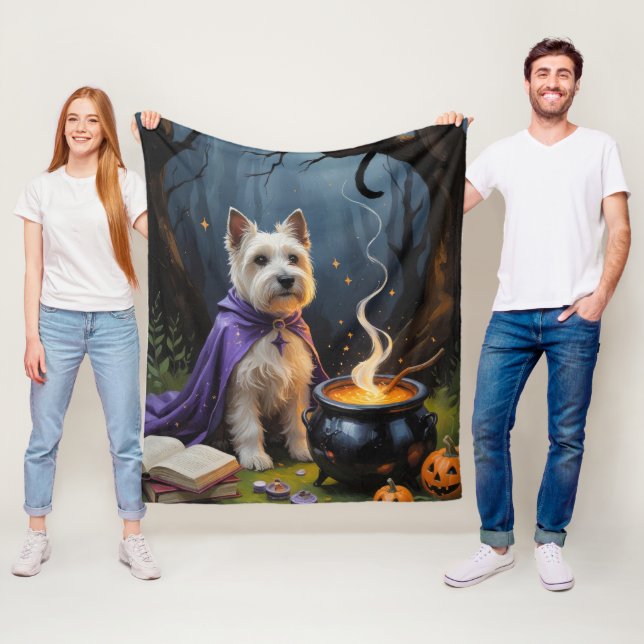 Cairn Terrier Hund Whimsical Halloween Painting Fleecefilt (På plats)