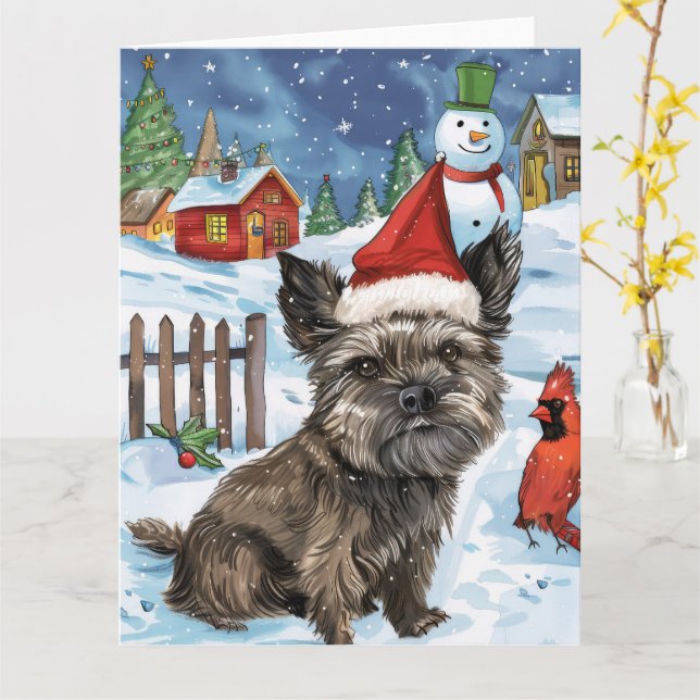 Cairn Terrier Hund Winter Wonderland jul Joy Kort (Gul blomma)