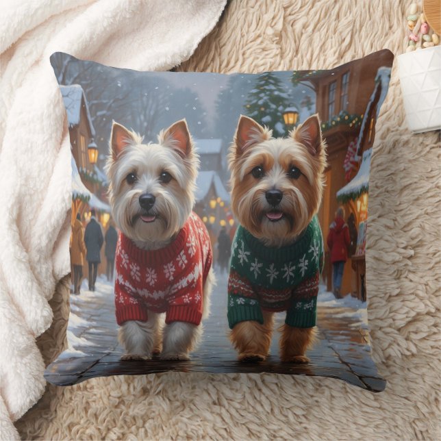 Cairn Terrier Hundar Jul Snö Högtid  Kudde (Filt)