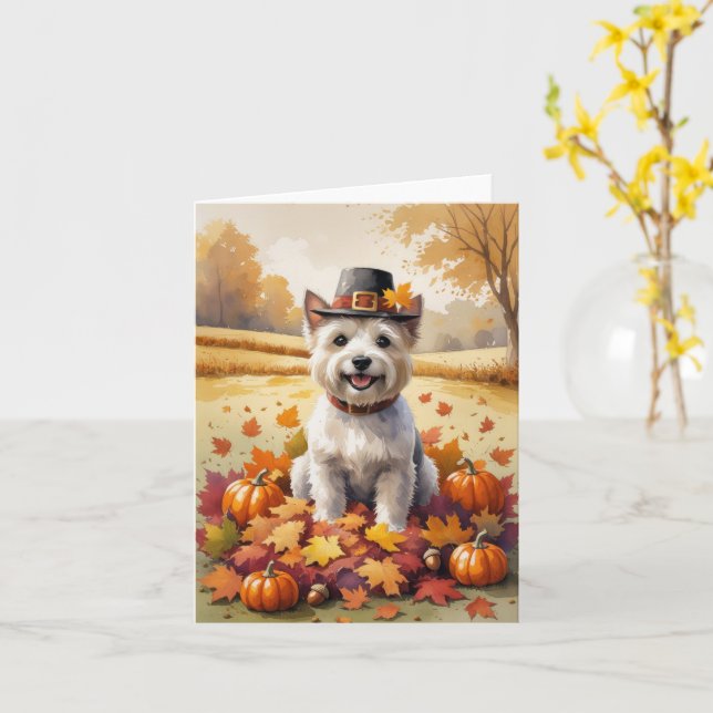 Cairn Terrier i Höst löv Thanksgiving Art Kort (Gul blomma)