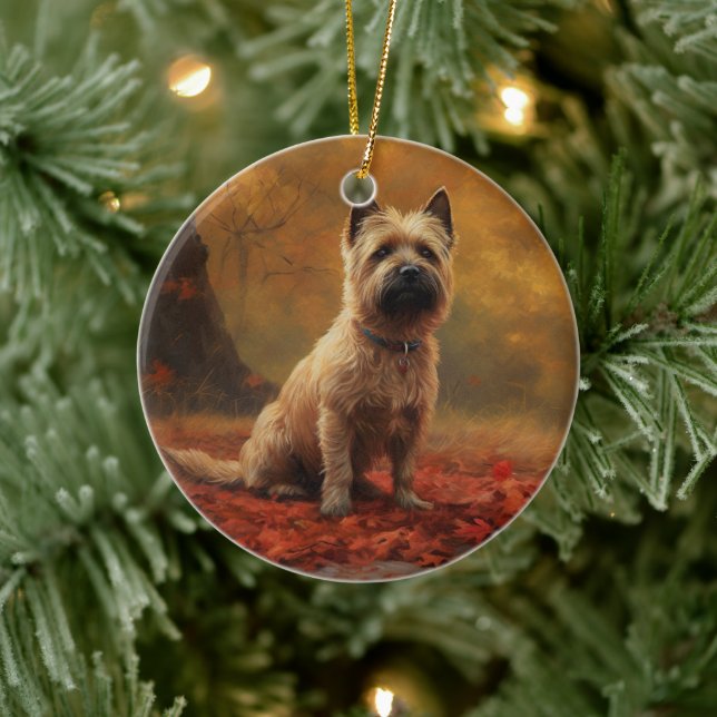 Cairn Terrier i höstlöv Fall Inspire Julgransprydnad Keramik (Träd)